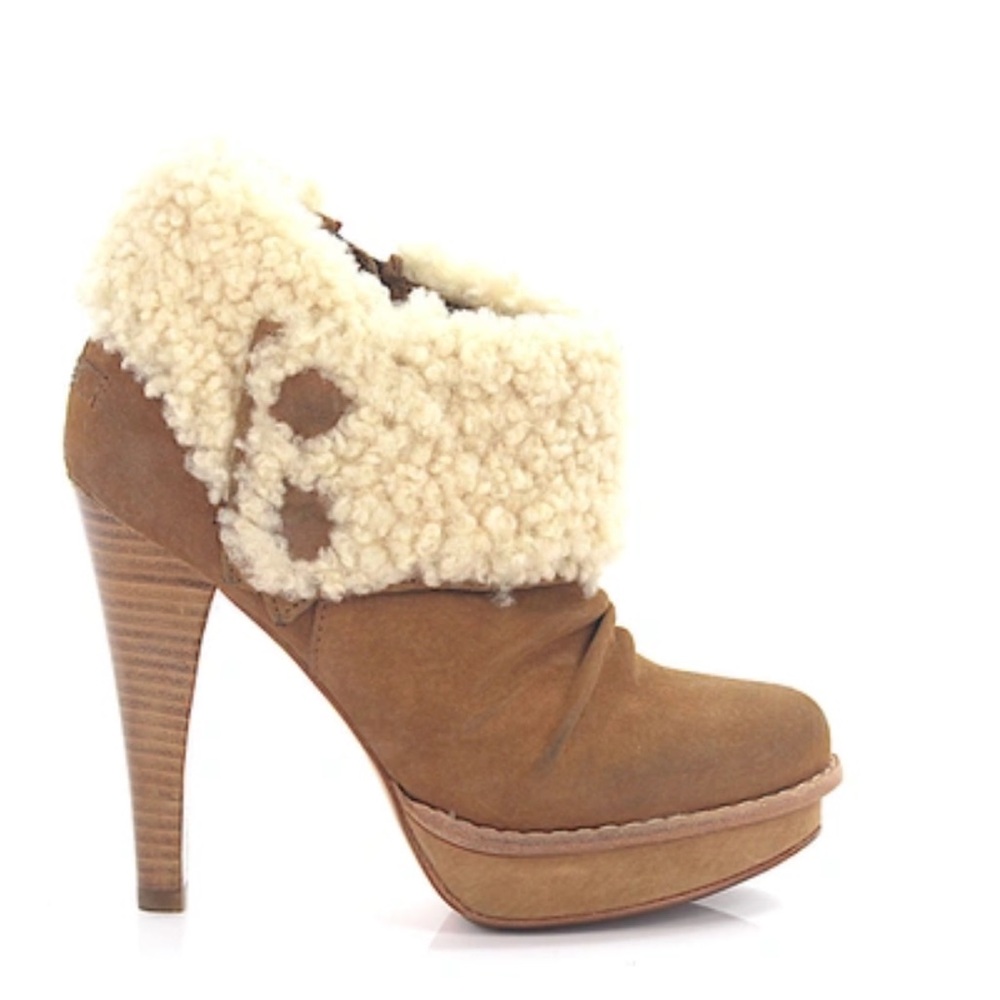 UGG Ankle Platform Boots Nubuck Fur Upper Suede Leather in Tan 8 US